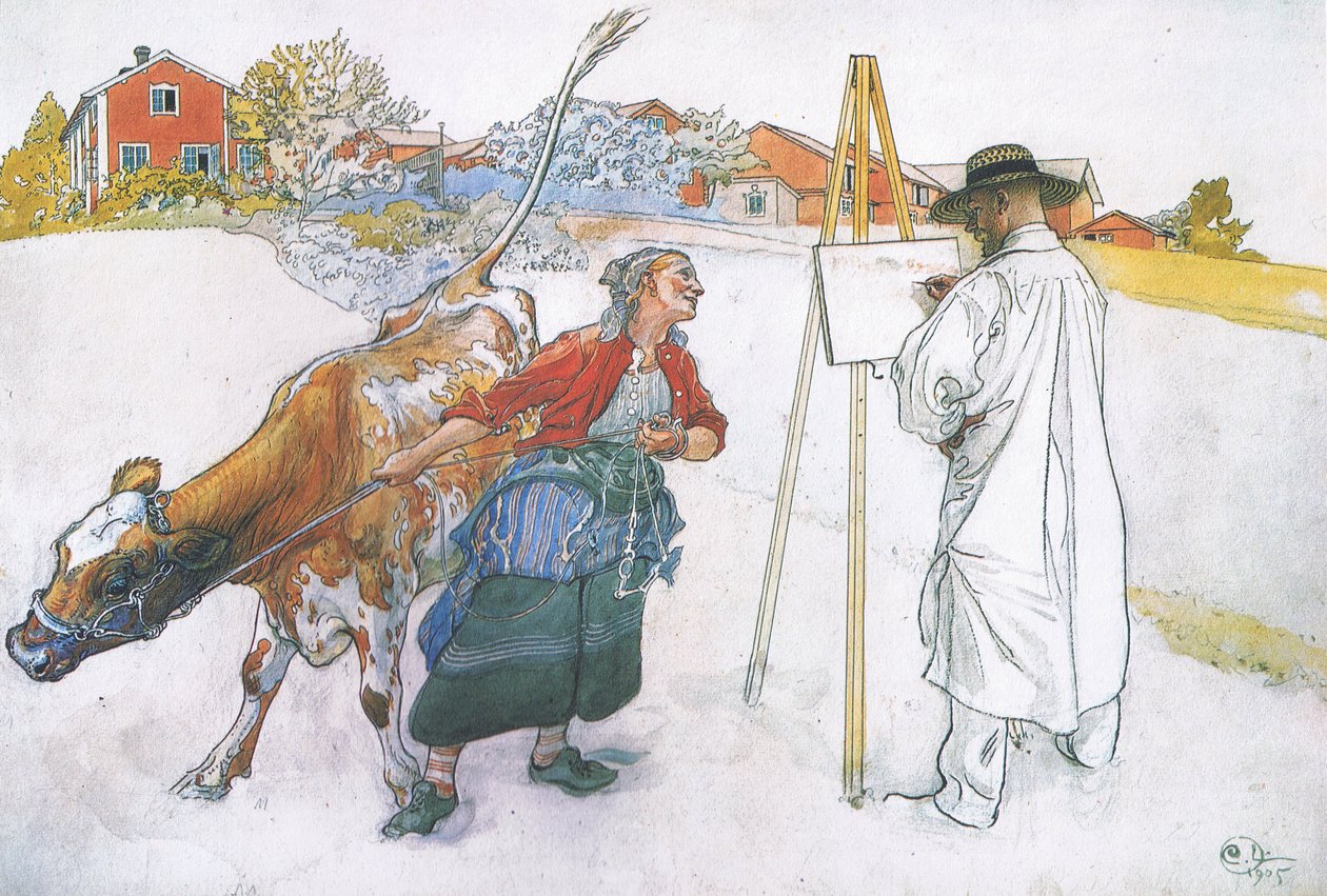 Med kom Joanna og førte koen Blomma af Carl Larsson