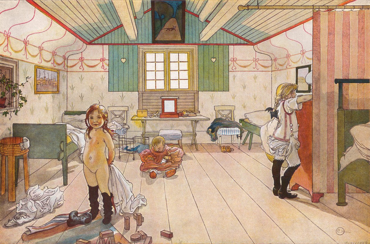 I de små pigers soveværelse af Carl Larsson