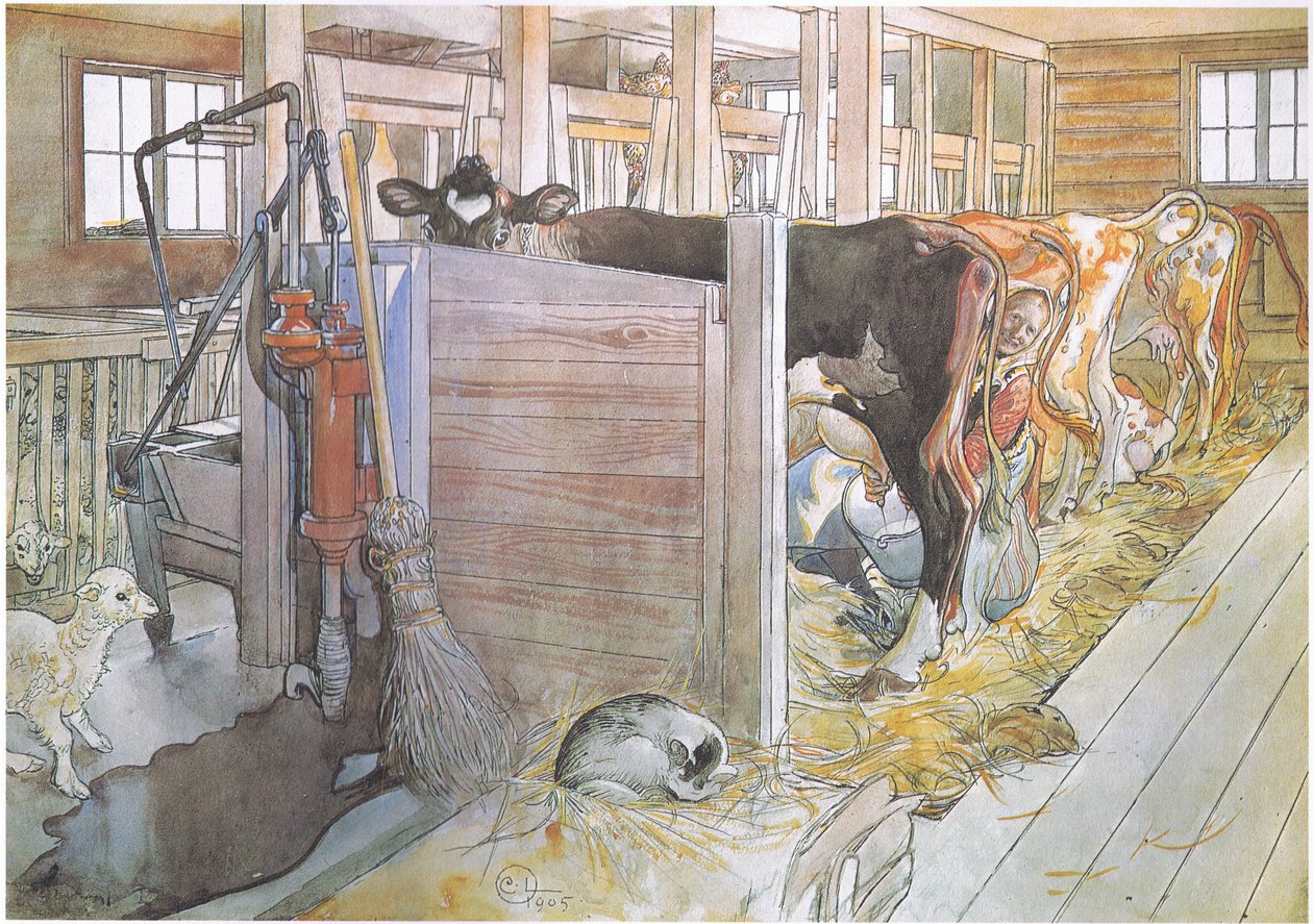 Johana malker køerne af Carl Larsson