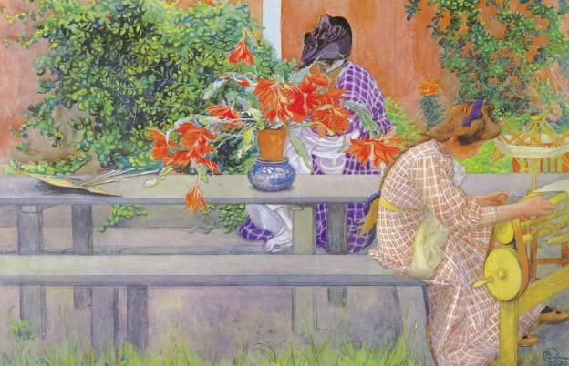 Karin og Brita med kaktus af Carl Larsson