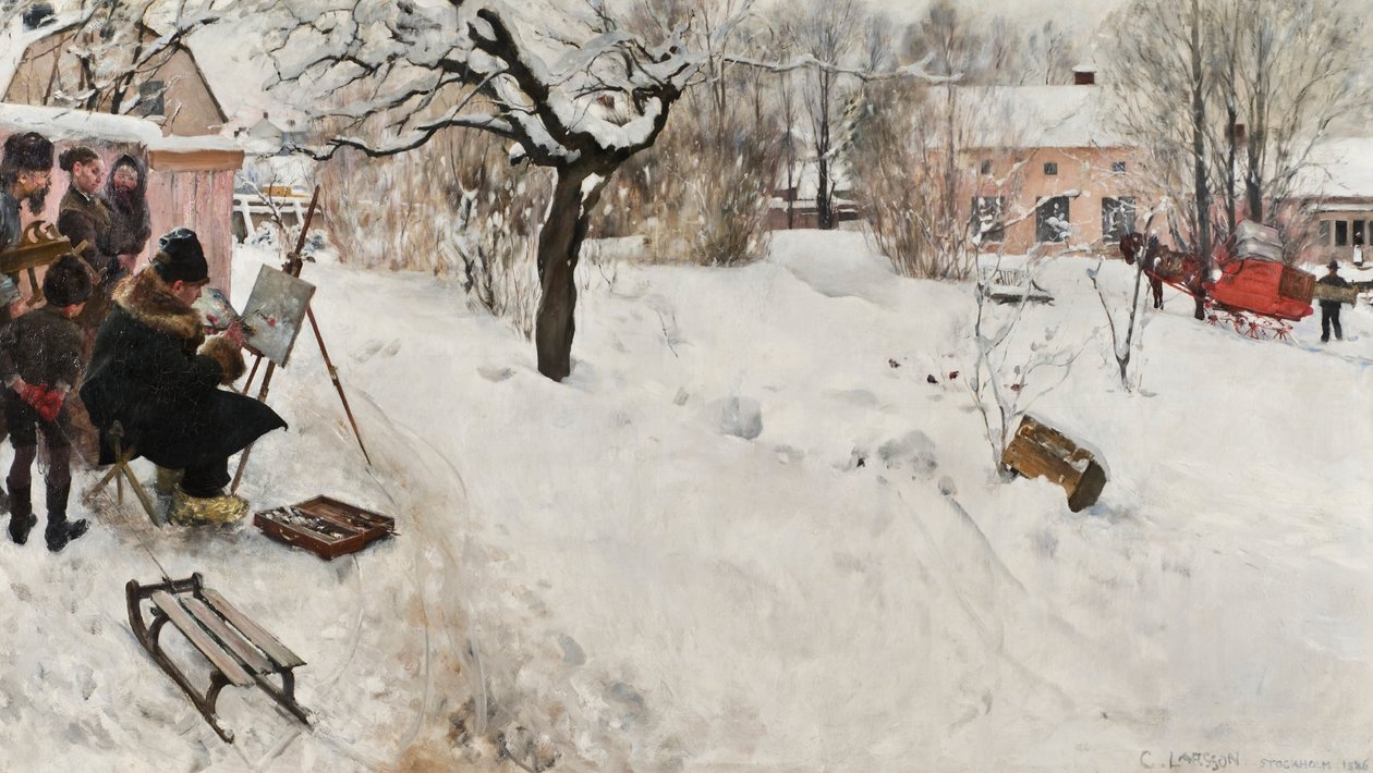 Friluftsmaler. Vinter-Motiv fra Åsögatan 145, Stockholm af Carl Larsson