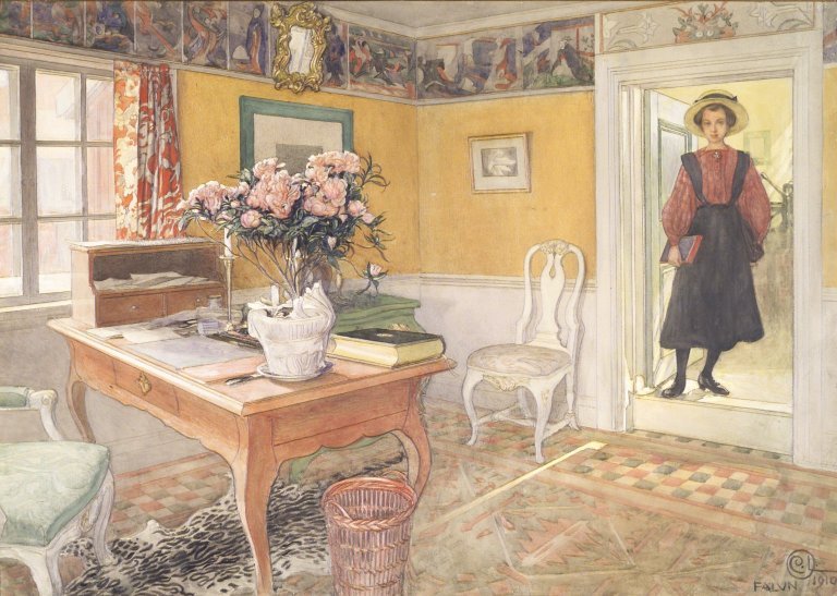 Skolepige i et interiør af Carl Larsson