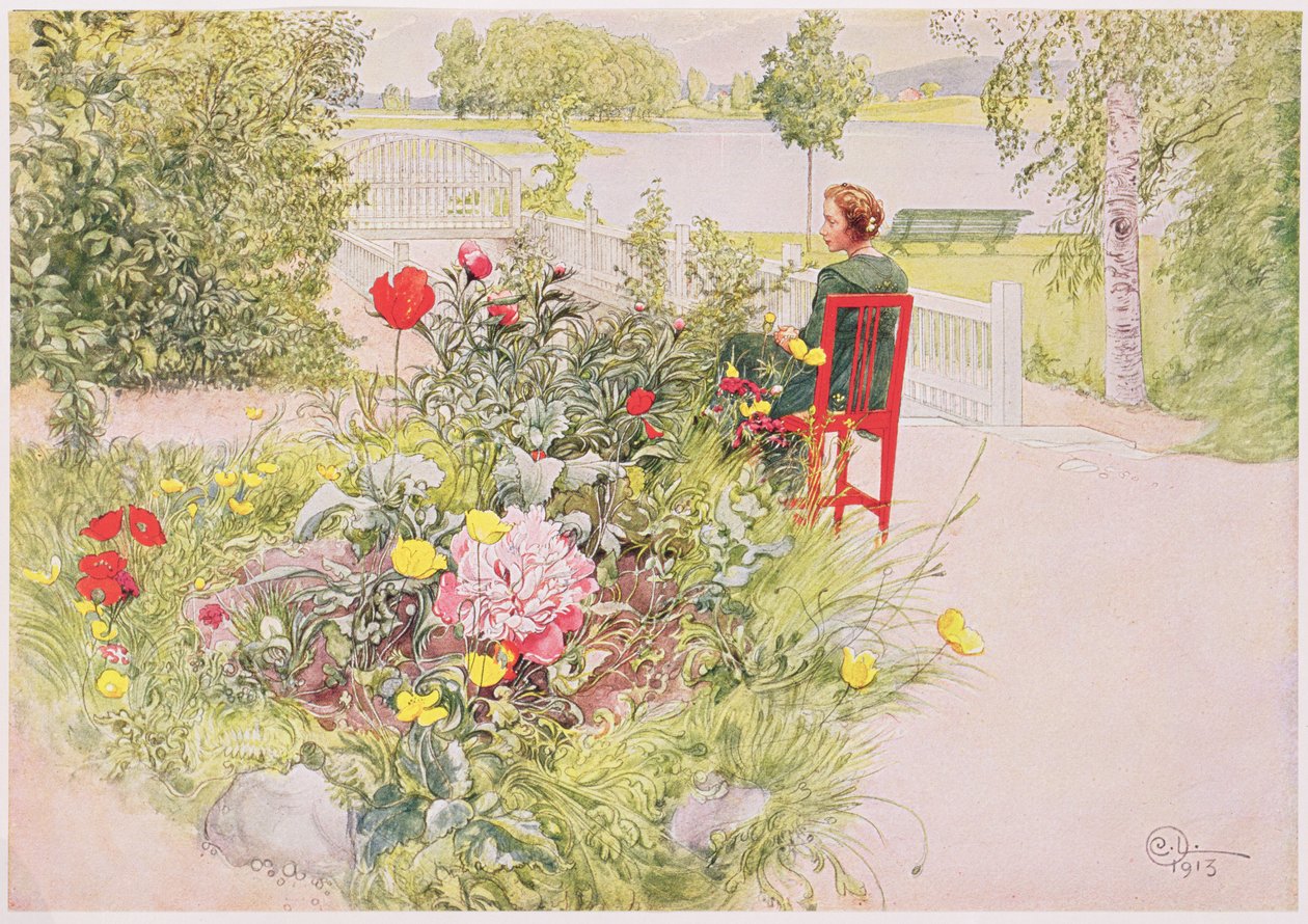 Sommer i Sundborn, 1913, fra en kommercielt trykt portfolio, udgivet i 1939 (farvelitografi) af Carl Larsson