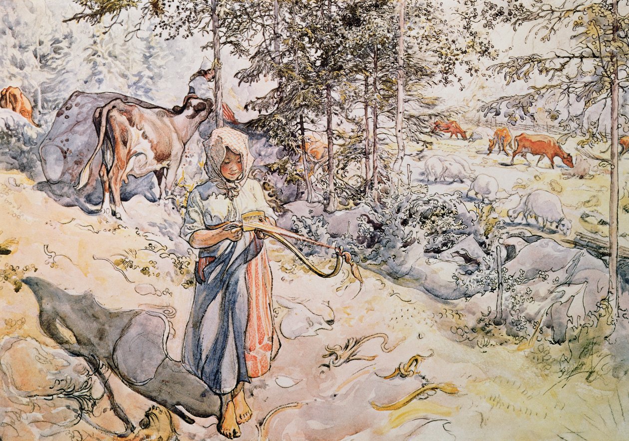 Ung pigevævning, 1905 af Carl Larsson