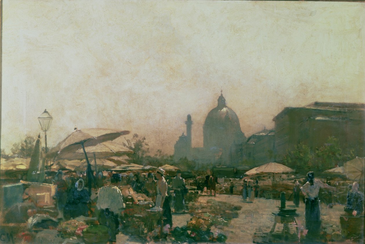 Et marked med St. Charles-kirken i det fjerne, Wien, ca. 1894 af Carl Moll