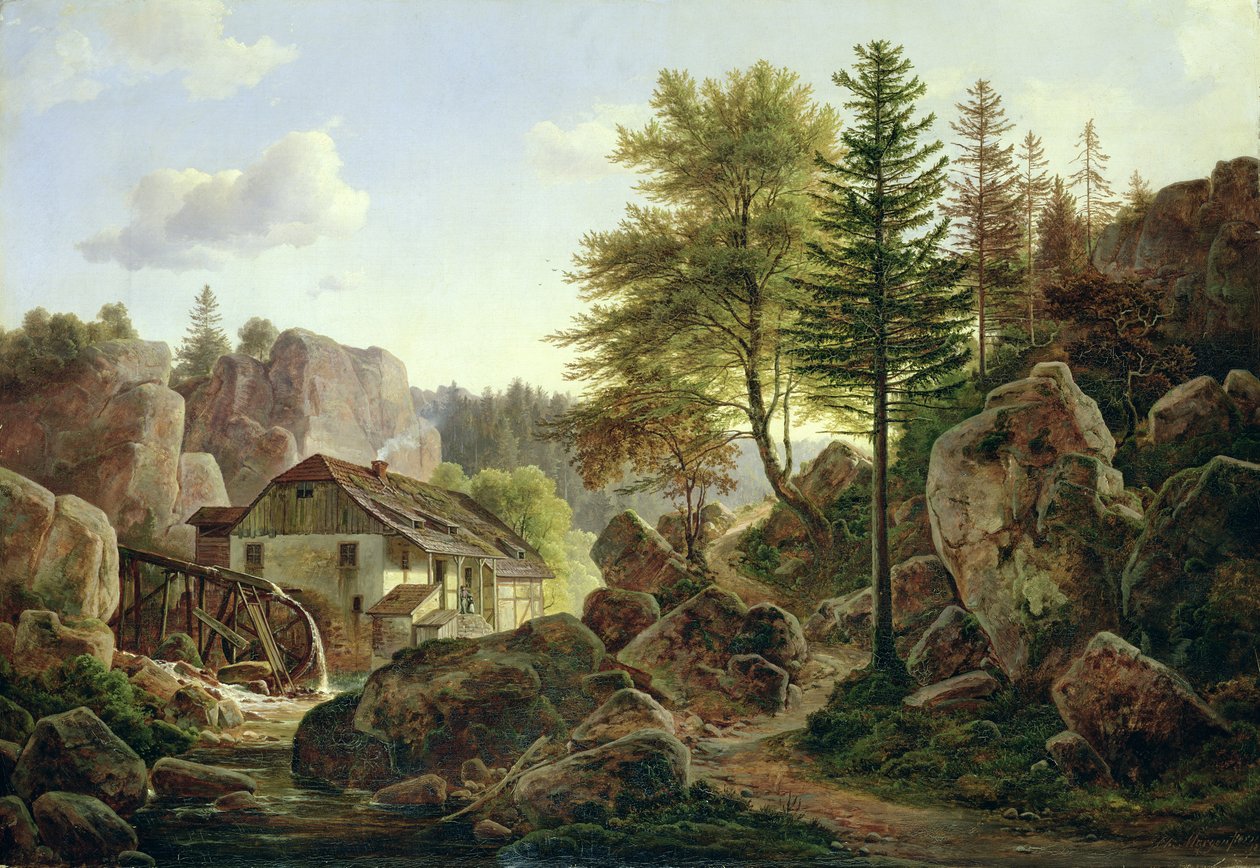 En vandmølle i Vogeserne nær Ribanville, 1836 af Carl Morgenstern
