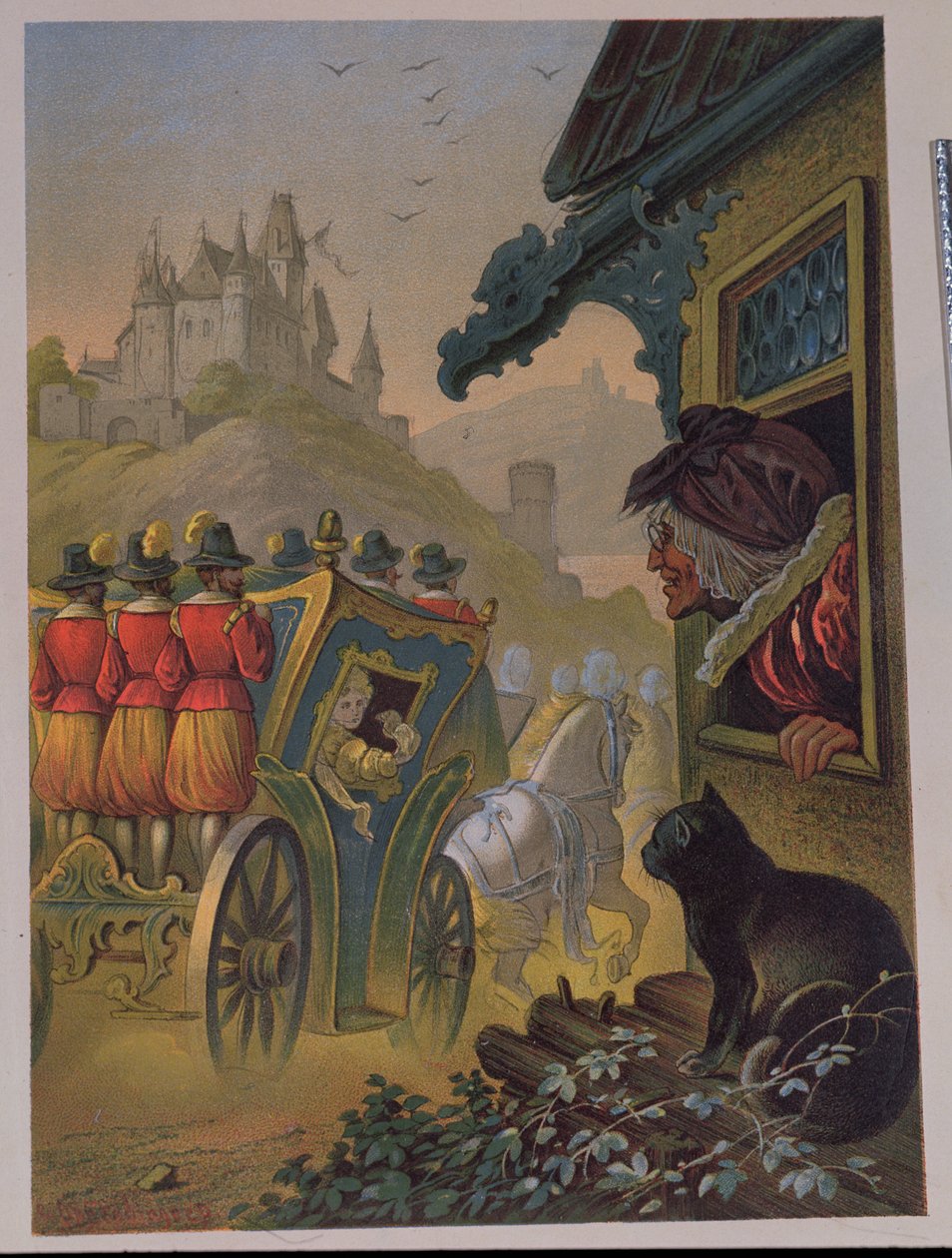 Askepot på vej til bolden i en bus, illustration til 