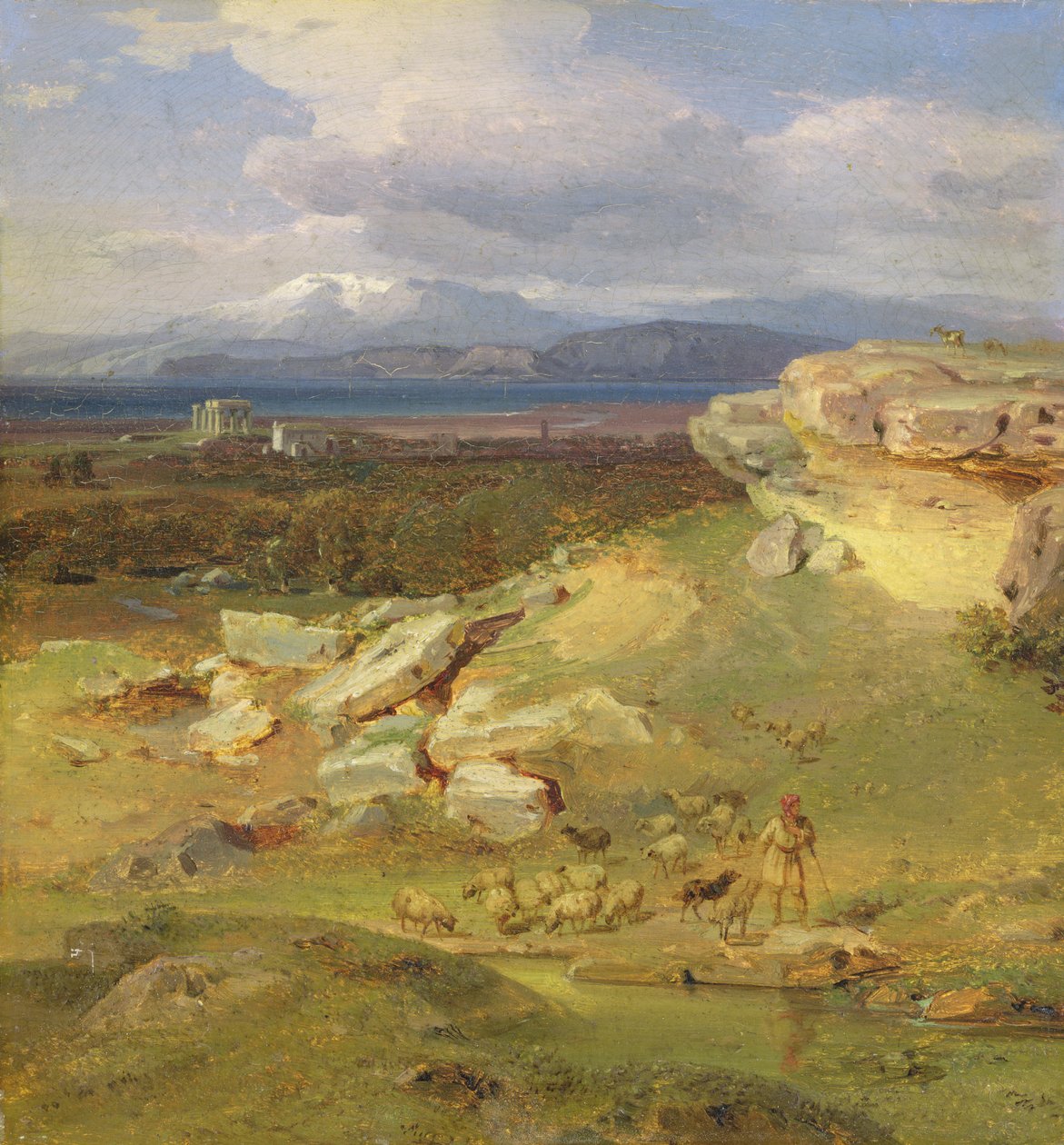 Landskab nær Korinth, ca. 1835 (olie på papir på lærred) af Carl Rottmann