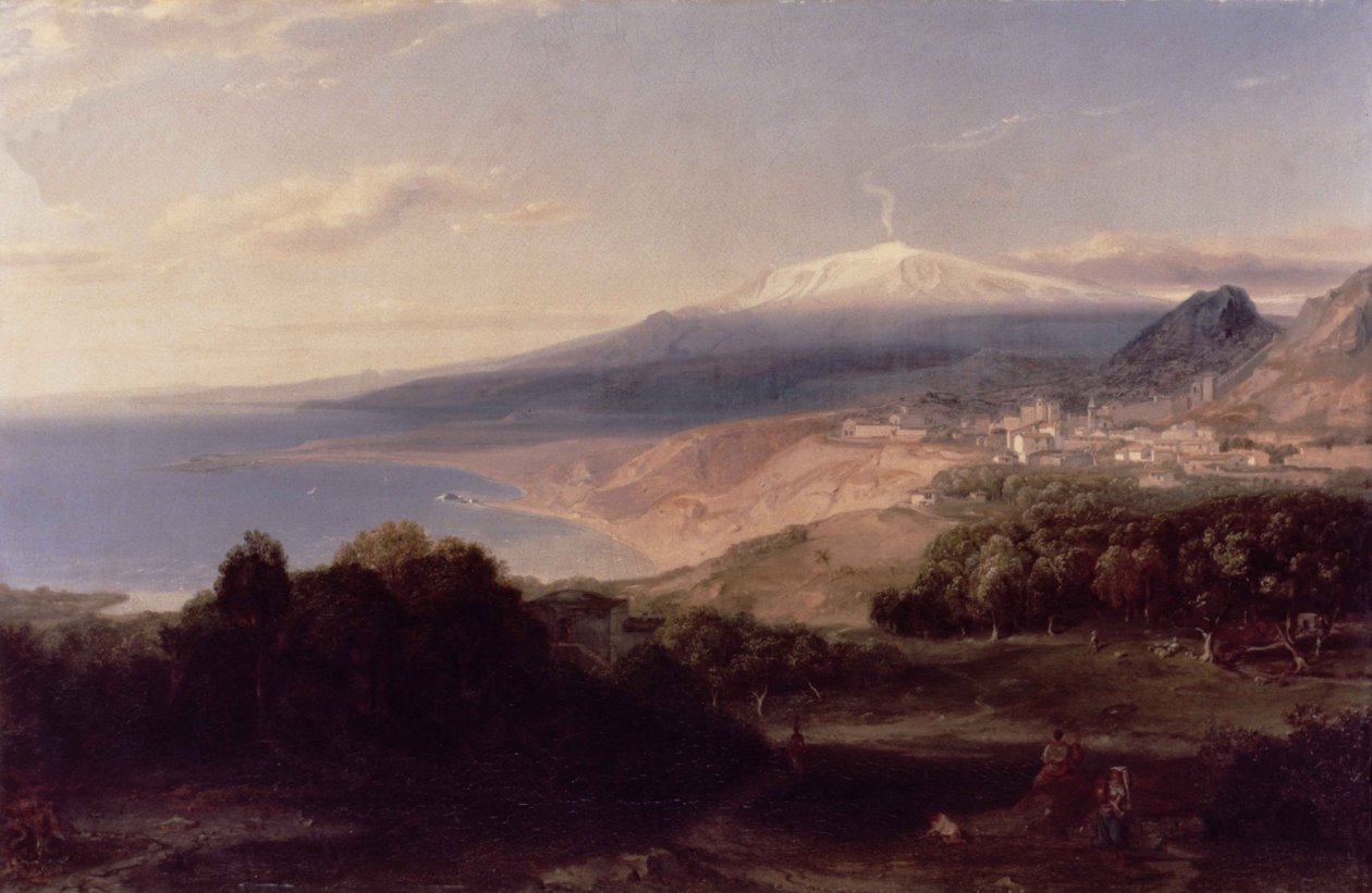 Taormina og Etna, ca. 1840 af Carl Rottmann
