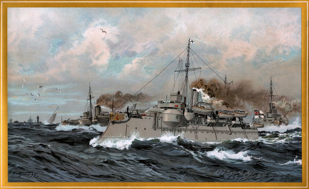 Imperial Navy HEIMDALL og SIEGFRIED i Elbe -flodmundingen af Carl Saltzmann