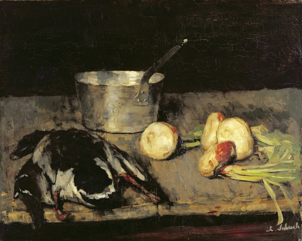 Stilleben med gryderet og vildand, 1885 af Carl Schuch