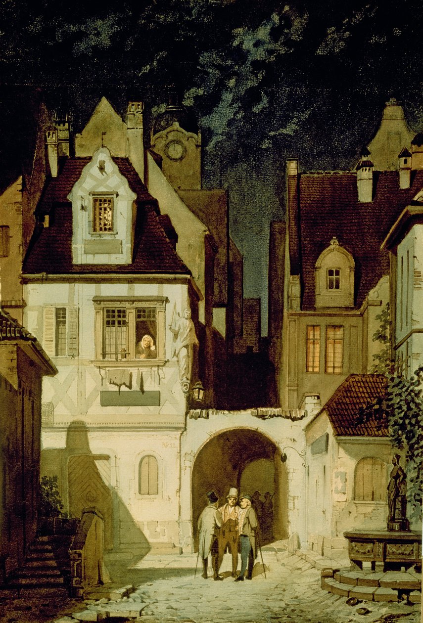 Et hjørne af en tysk by ved måneskin af Carl Spitzweg
