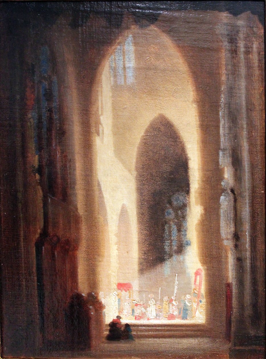 Kirkeinteriør med optog af Carl Spitzweg