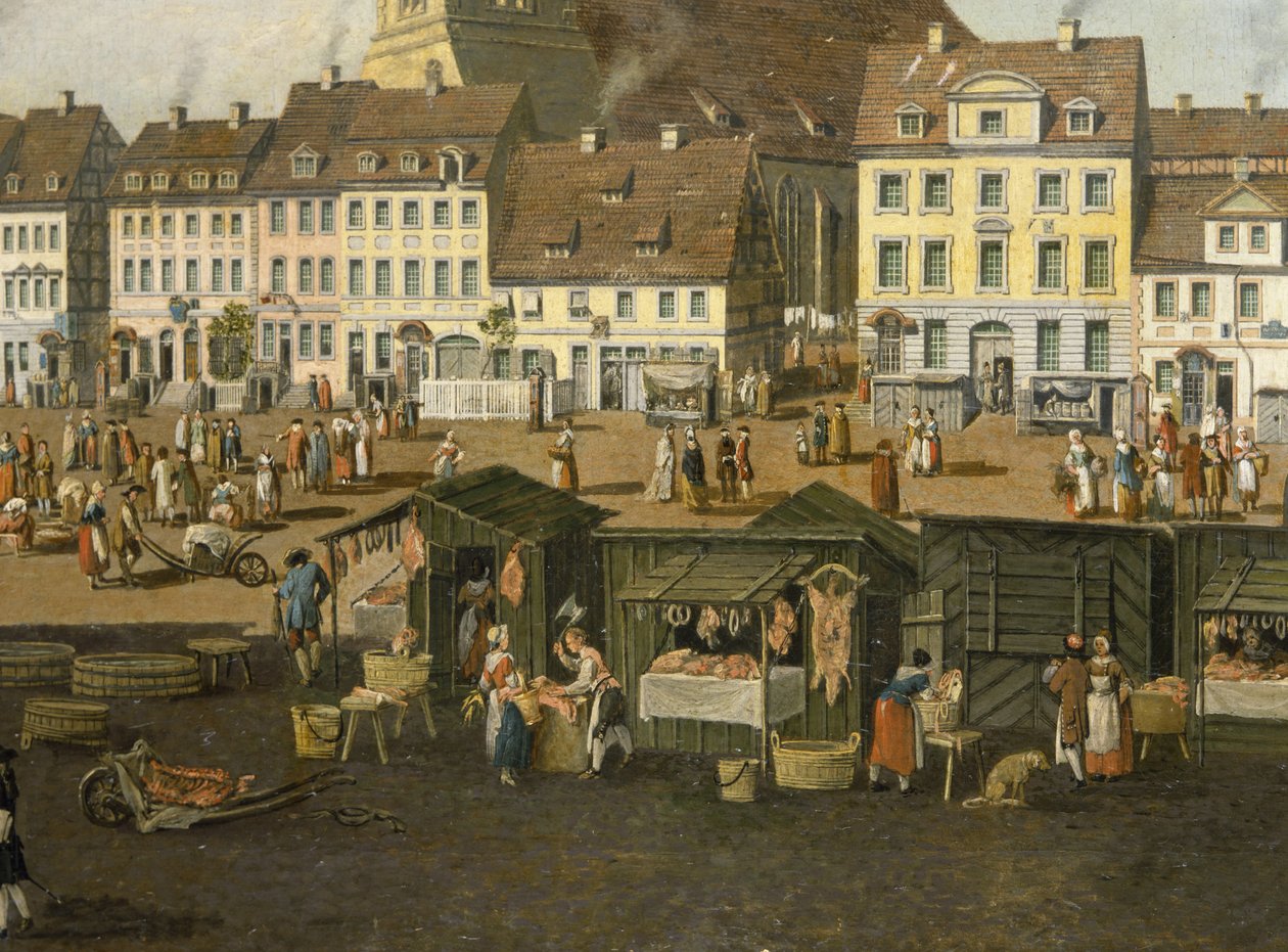 Det nye marked i Berlin med Marienkirche ca.1770 af Carl Traugott Fechhelm