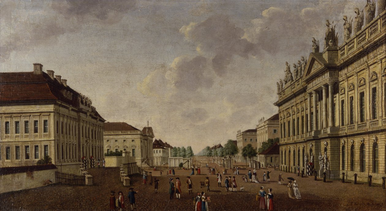 Udsigt over våbenhuset og Unter den Linden Street, 1786 af Carl Traugott Fechhelm