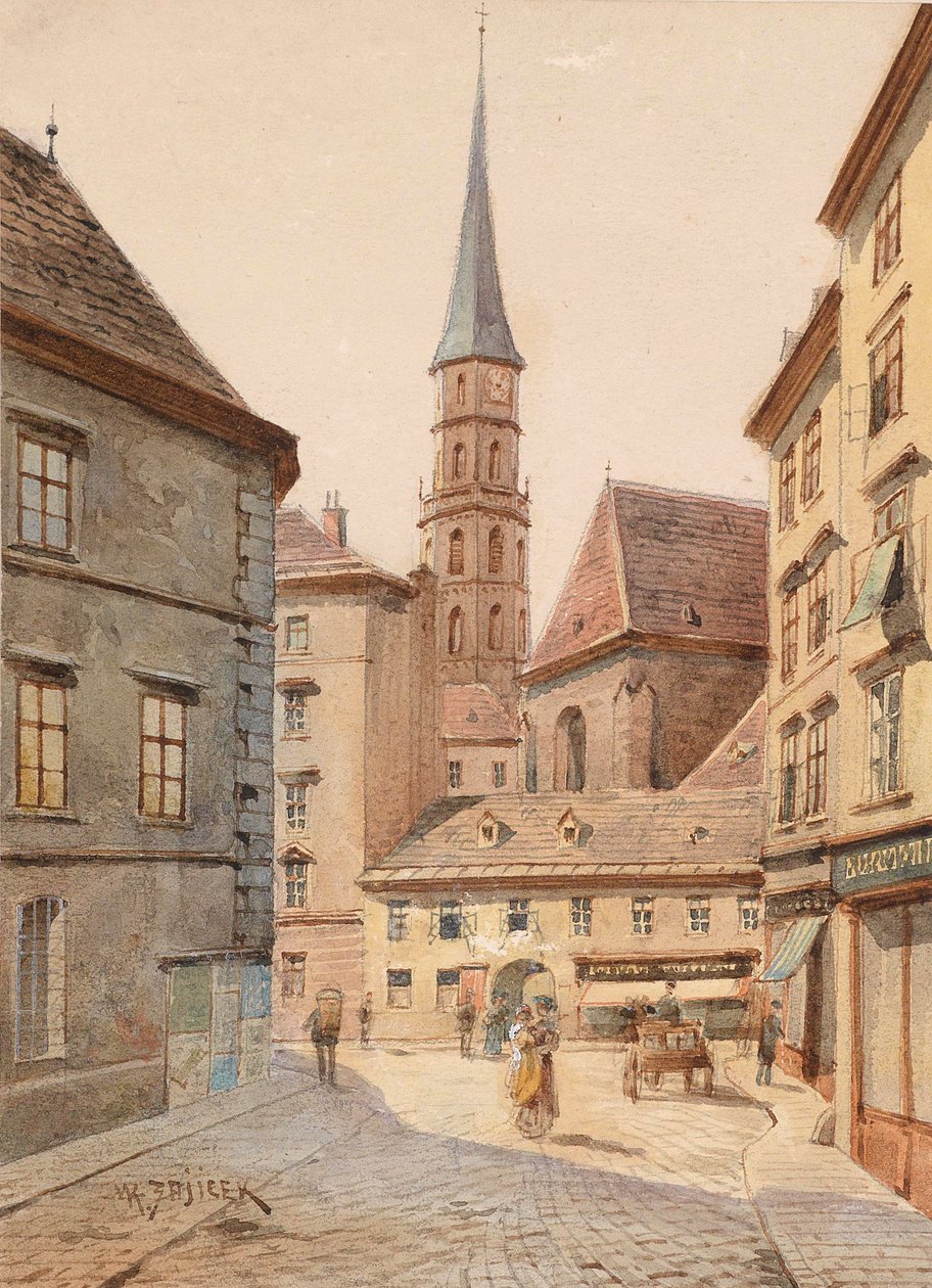 Udsigt fra Stallburggasse til Michaelerkirche af Carl Wenzel Zajicek
