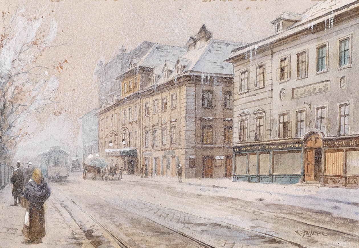Theatre an der Wien om vinteren af Carl Wenzel Zajicek