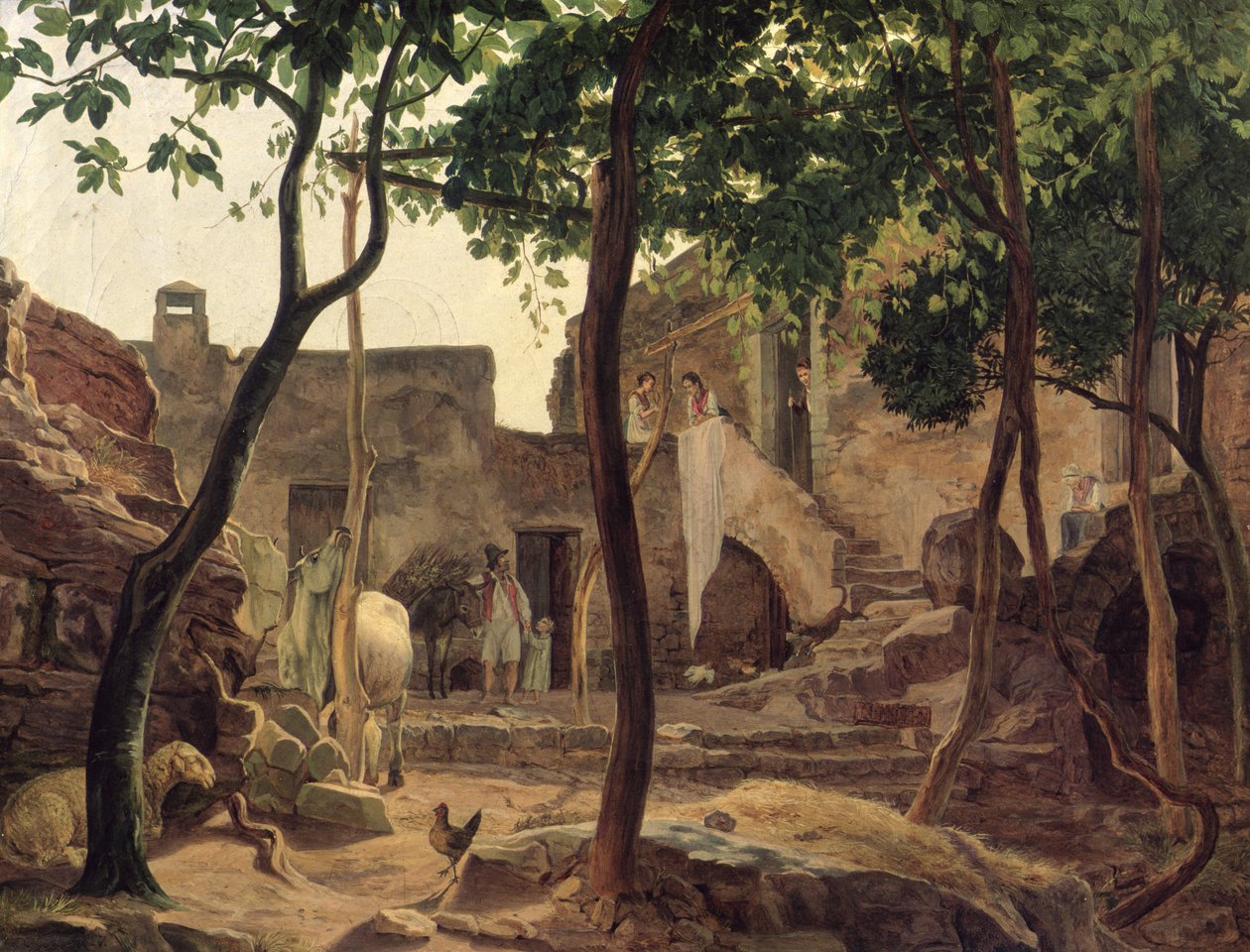 Gårdsplads nær Sorrento, 1827 af Carl Wilhelm Goetzloff