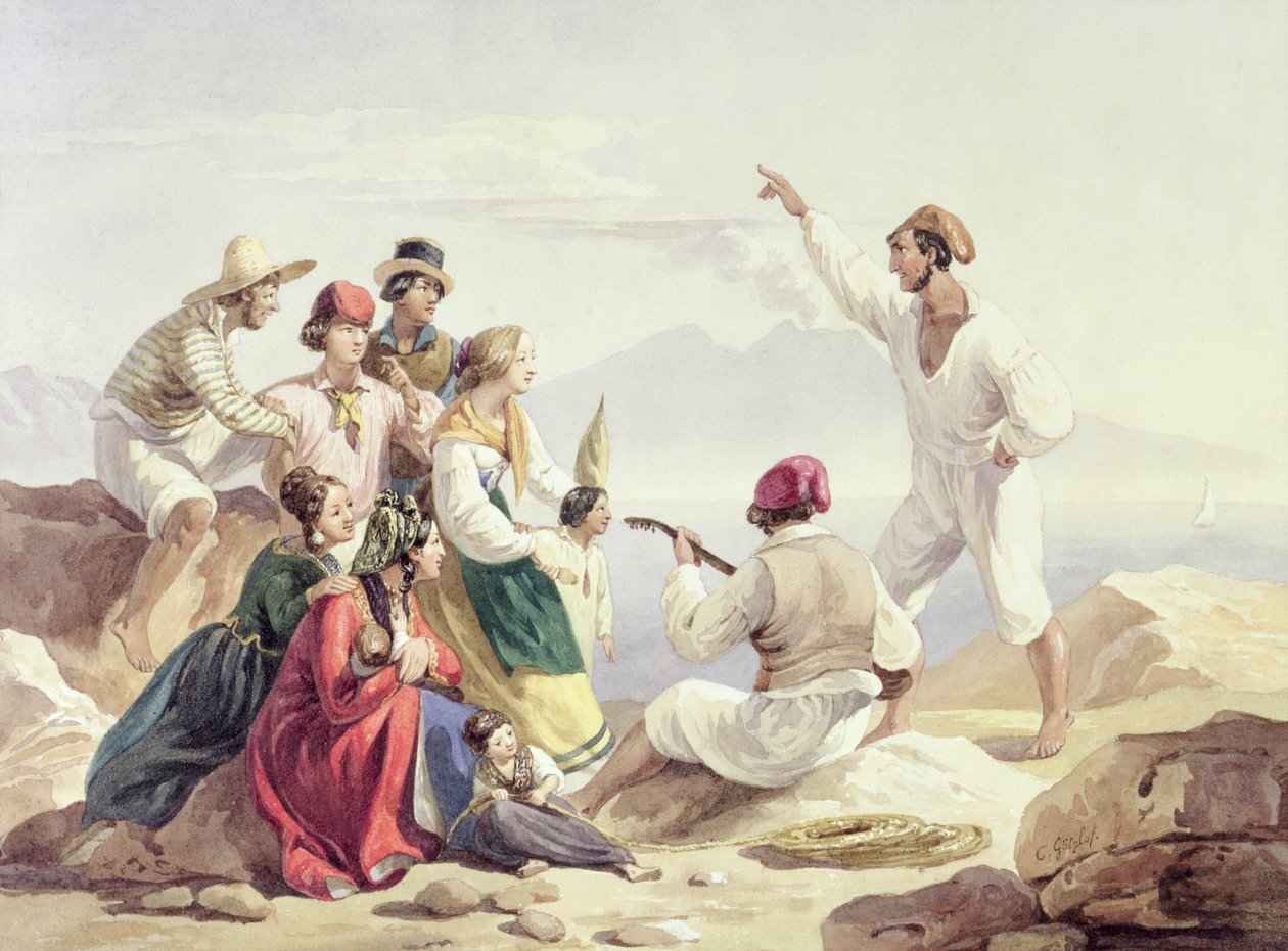 Gruppe iført napolitansk kostume, ca. 1827 af Carl Wilhelm Goetzloff