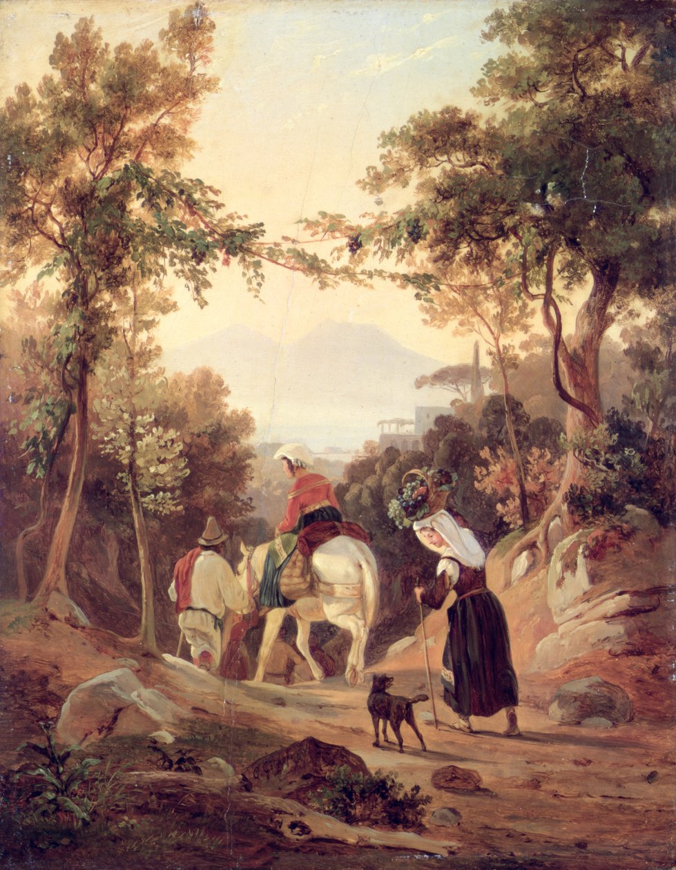 Italiensk landskab med bønder, ca. 1845 (olie på træ) af Carl Wilhelm Goetzloff