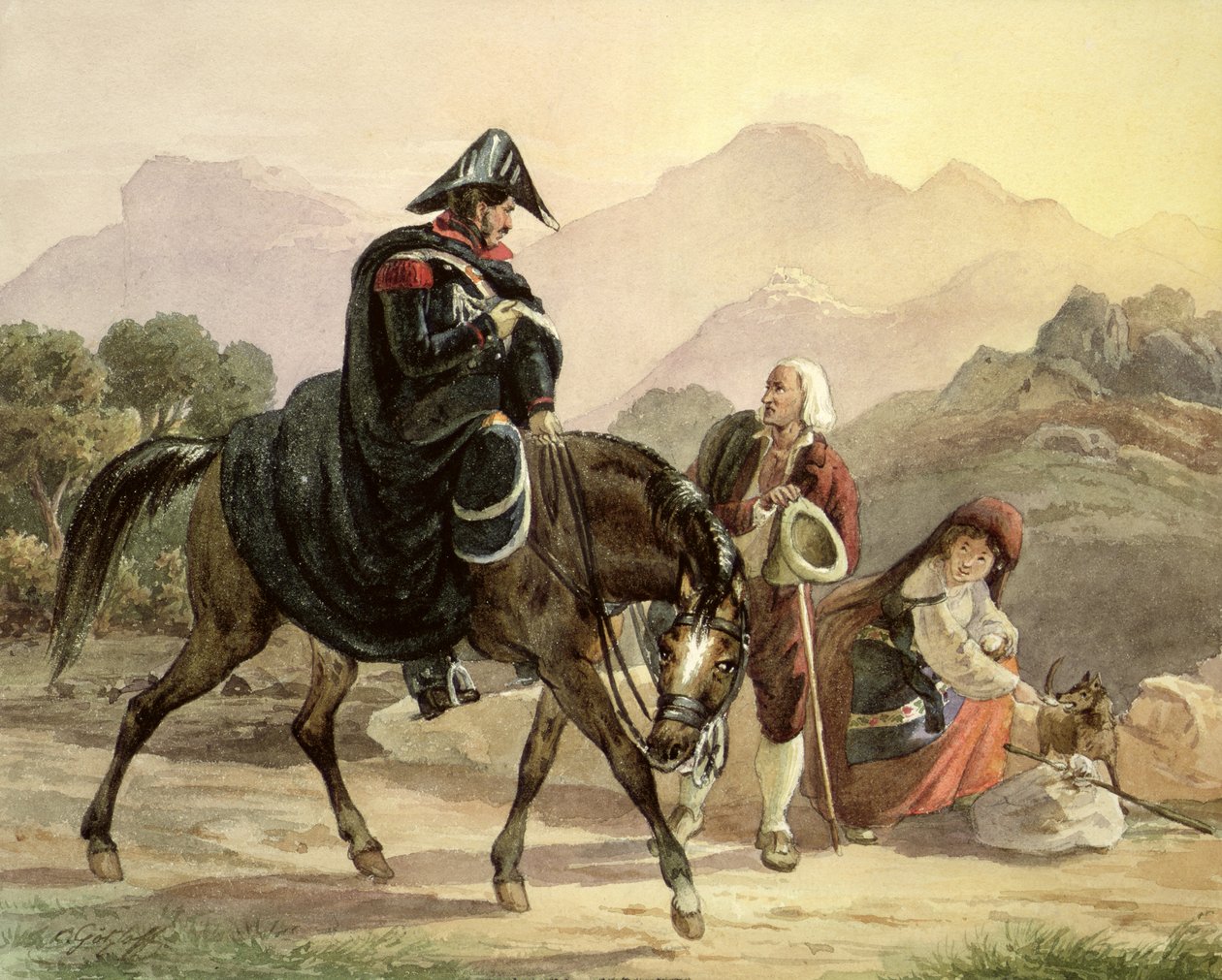 Italiensk politimand til hest med landbefolkning, ca.1830 af Carl Wilhelm Goetzloff