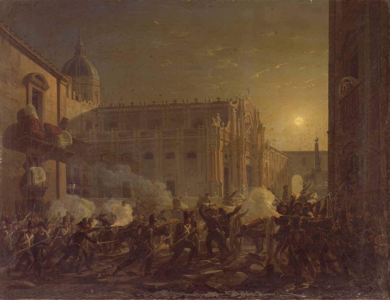 Afbrændingen af Catania efter byens erobring af Bern-regimentet i 1849, 1849 af Carl Wilhelm Goetzloff