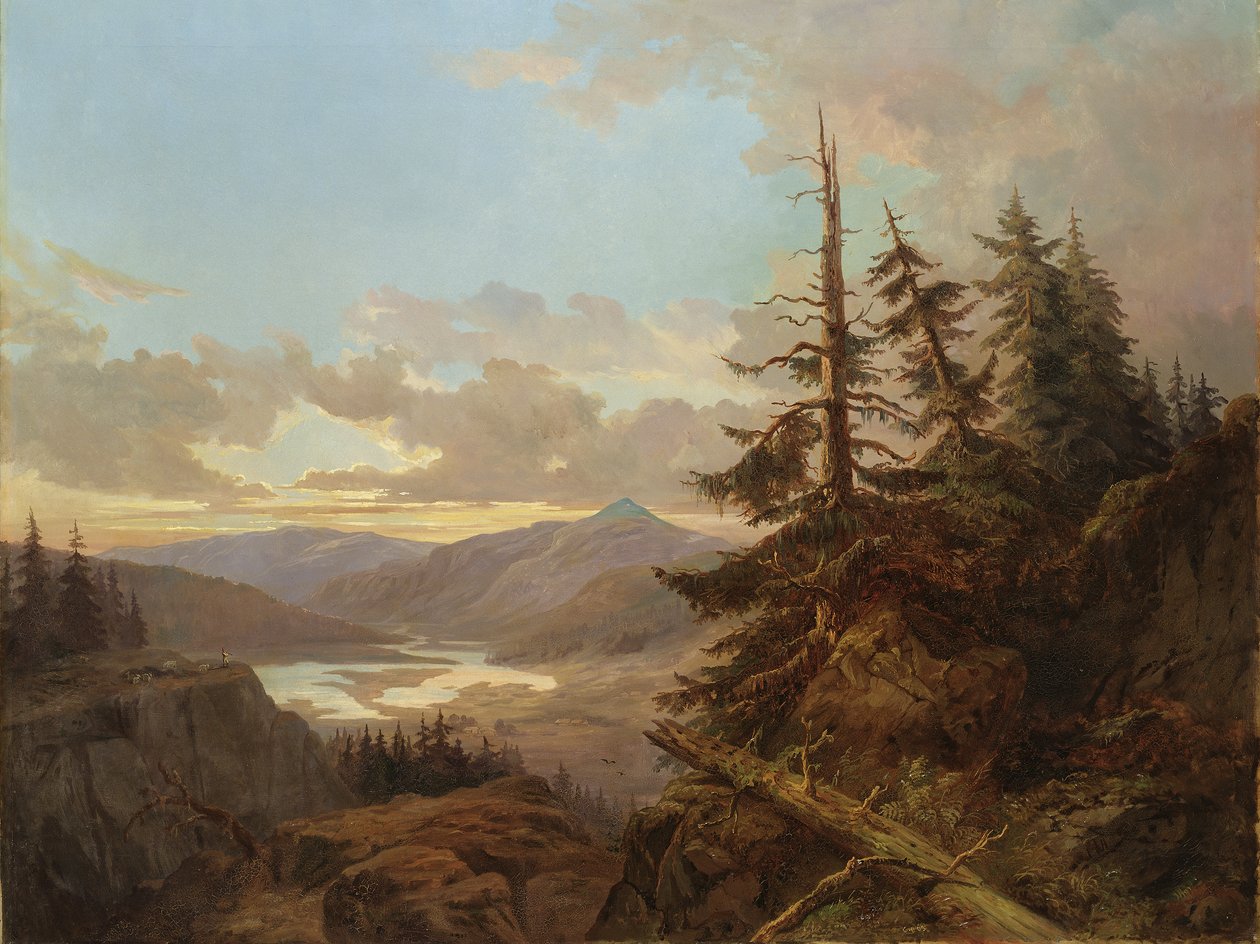 Norsk landskab i lyset af den tidlige morgen, 1863 af Carl XV or Karl Ludvig Eugene