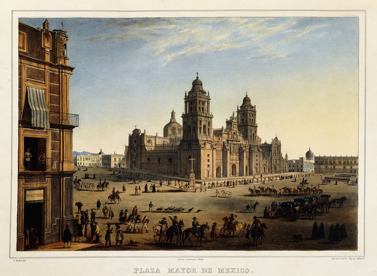 Plaza Mayor, Mexico, ca. 1839 (farvelitografi) af Carl (after) Nebel