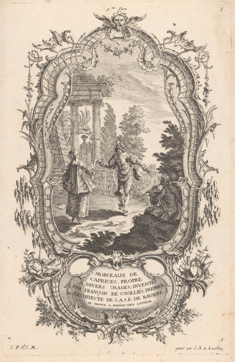 dansende par Figurer i landskaber (serietitel) 9me Livre I Morceaux De Caprices, Propre A Divers Usages (serietitel på objekt) af Carl Albert von Lespilliez