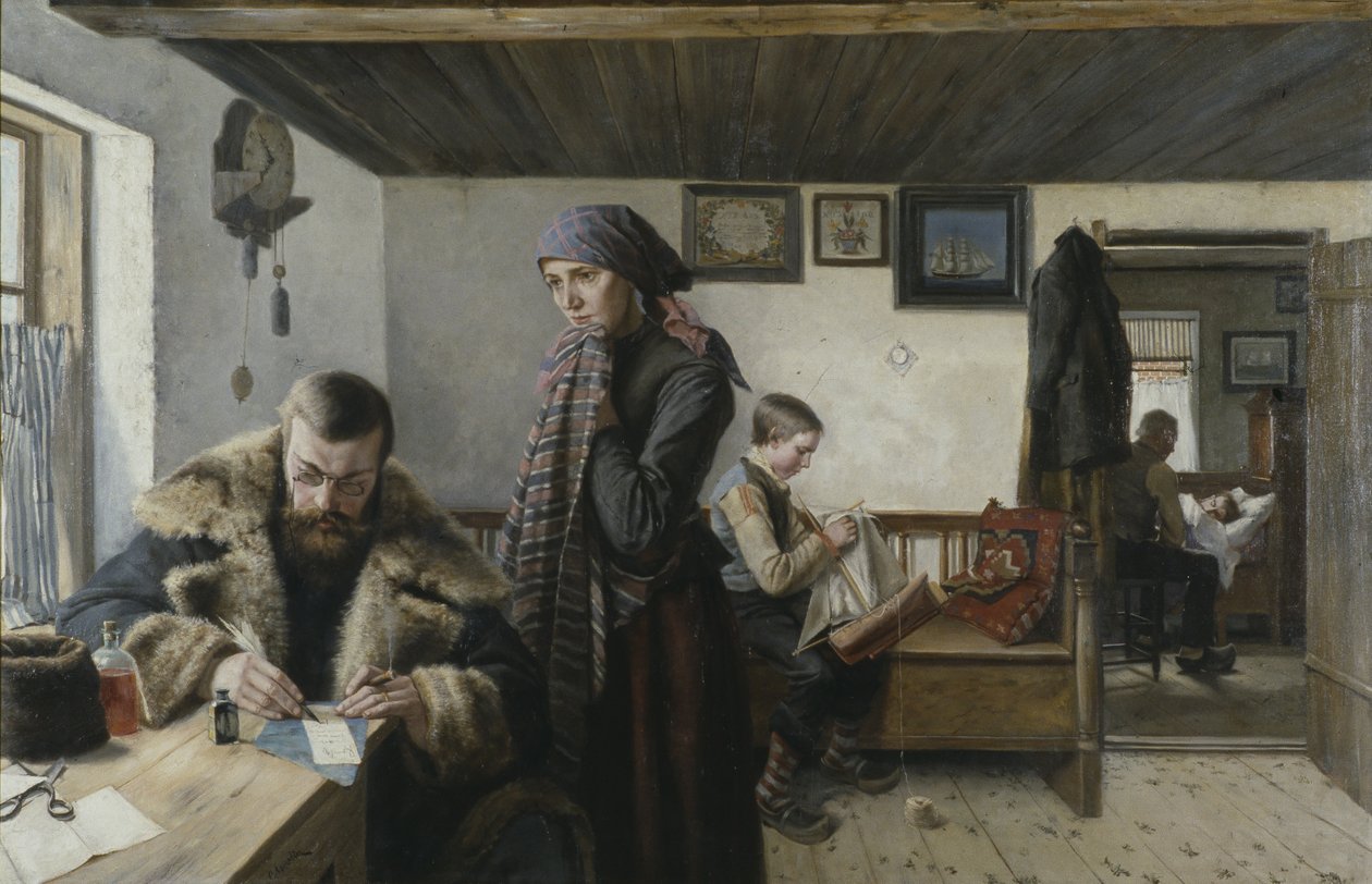 The Doctor Calls, ca. 1900 (olie på lærred) af Carl Aspelin