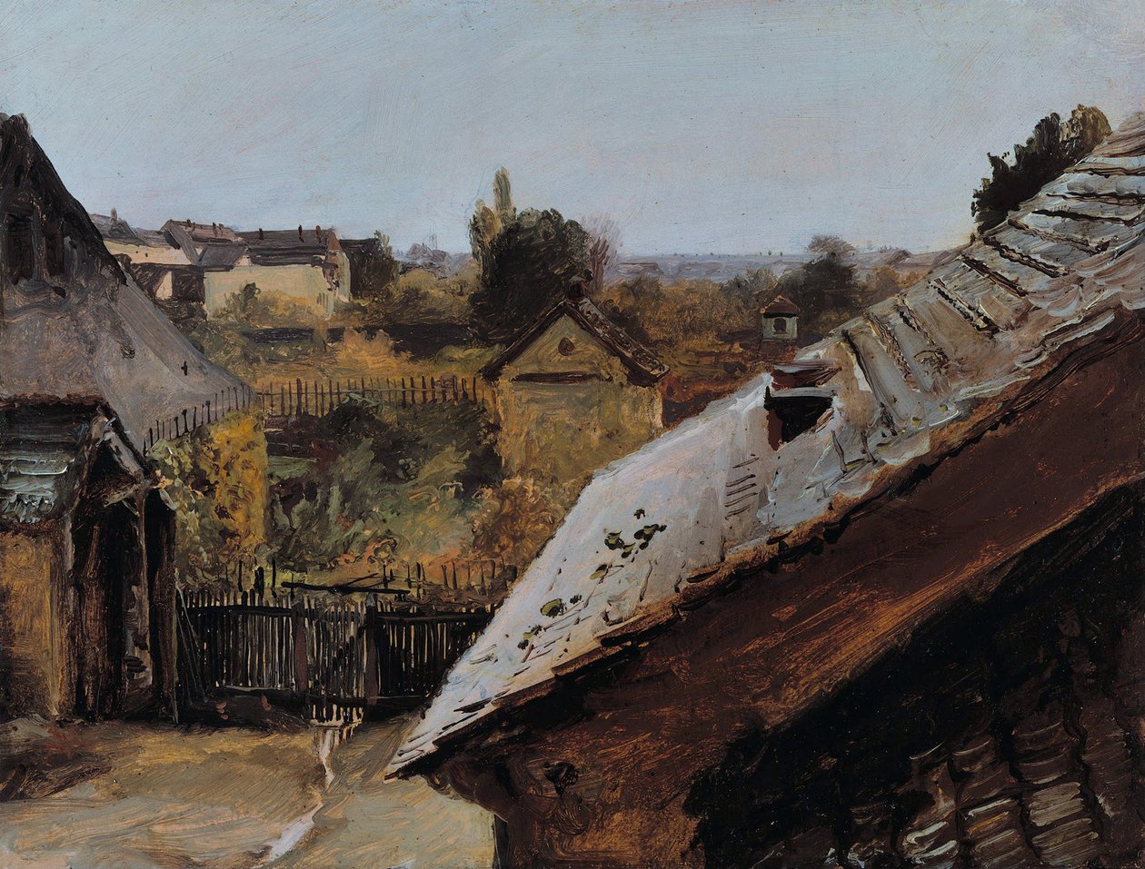 Udsigt over tage og haver, 1835 af Carl Blechen