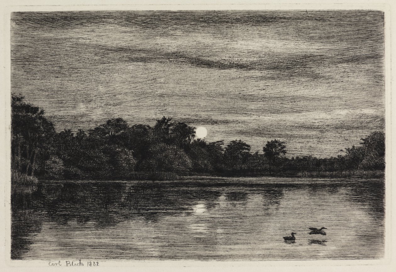 Bondedammen ved Hellebæk. Måneskin af Carl Bloch