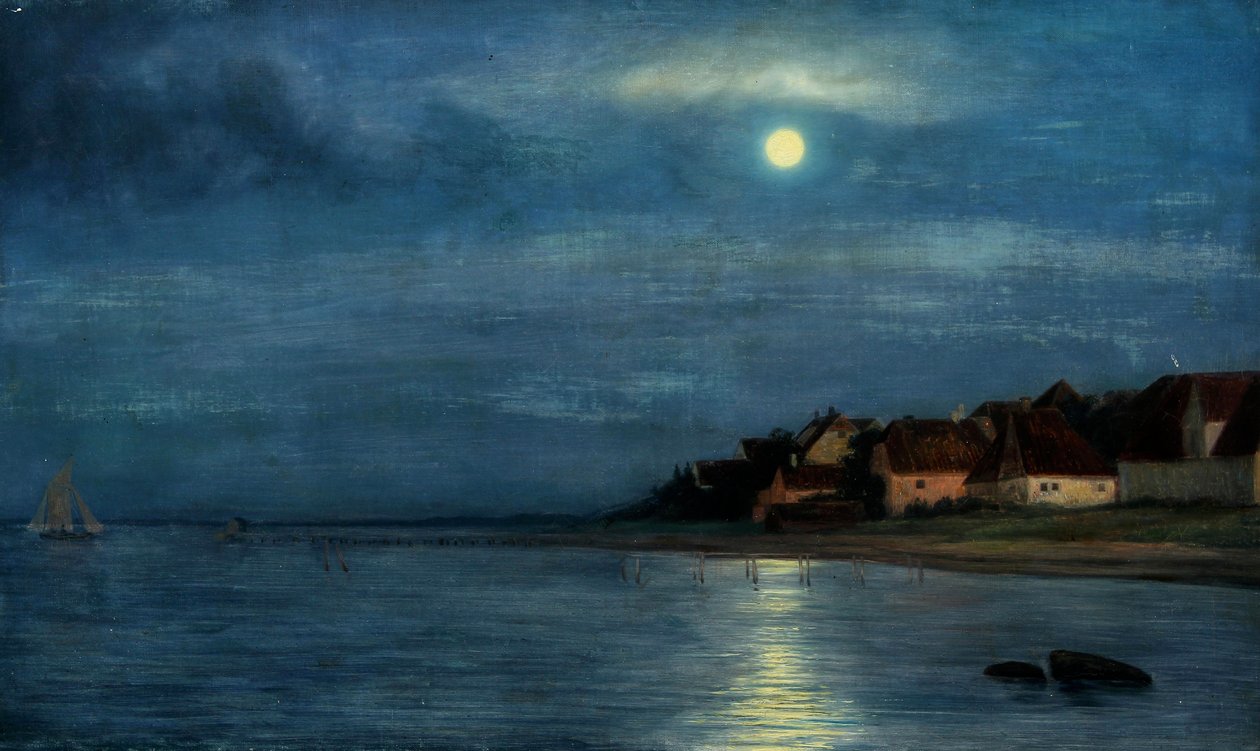Danish: Måneskin. Hellebæk Moonlight. Hellebæk af Carl Bloch