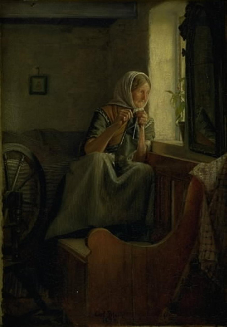 En gammel bondekone, der ser ud af et vindue af Carl Bloch