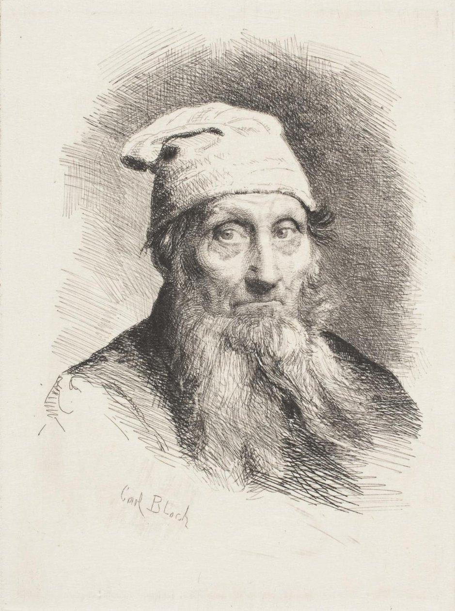 En gammel mand med hue. Brystbillede af Carl Bloch
