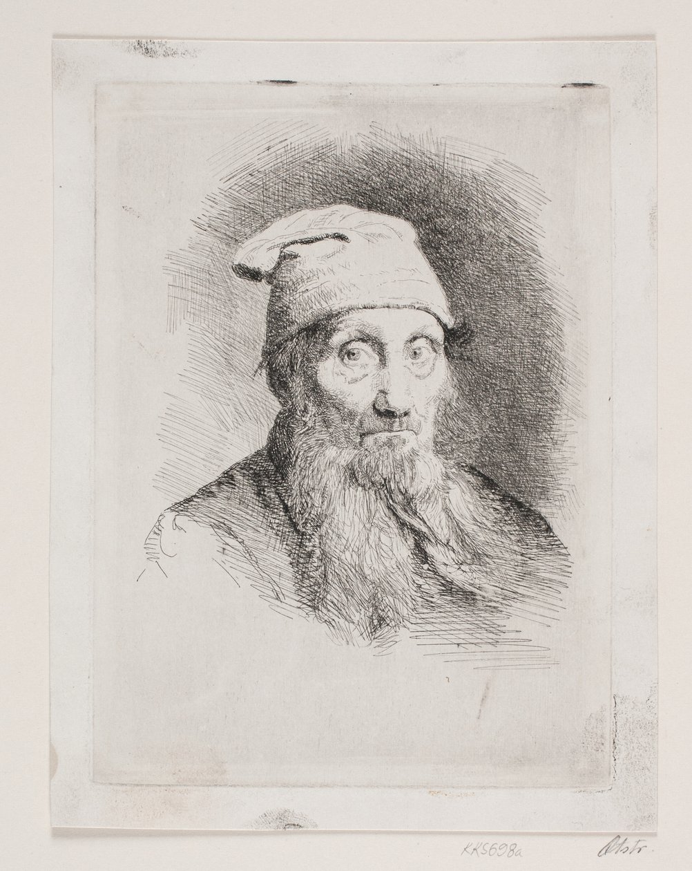 En gammel mand med hue. Brystbillede af Carl Bloch