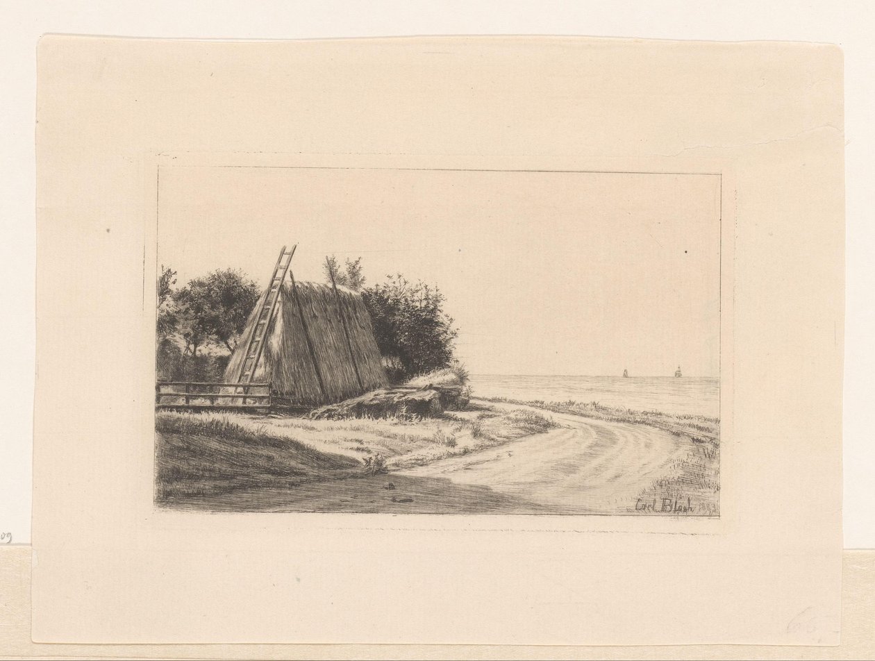 Høstak ved landevej af Carl Bloch