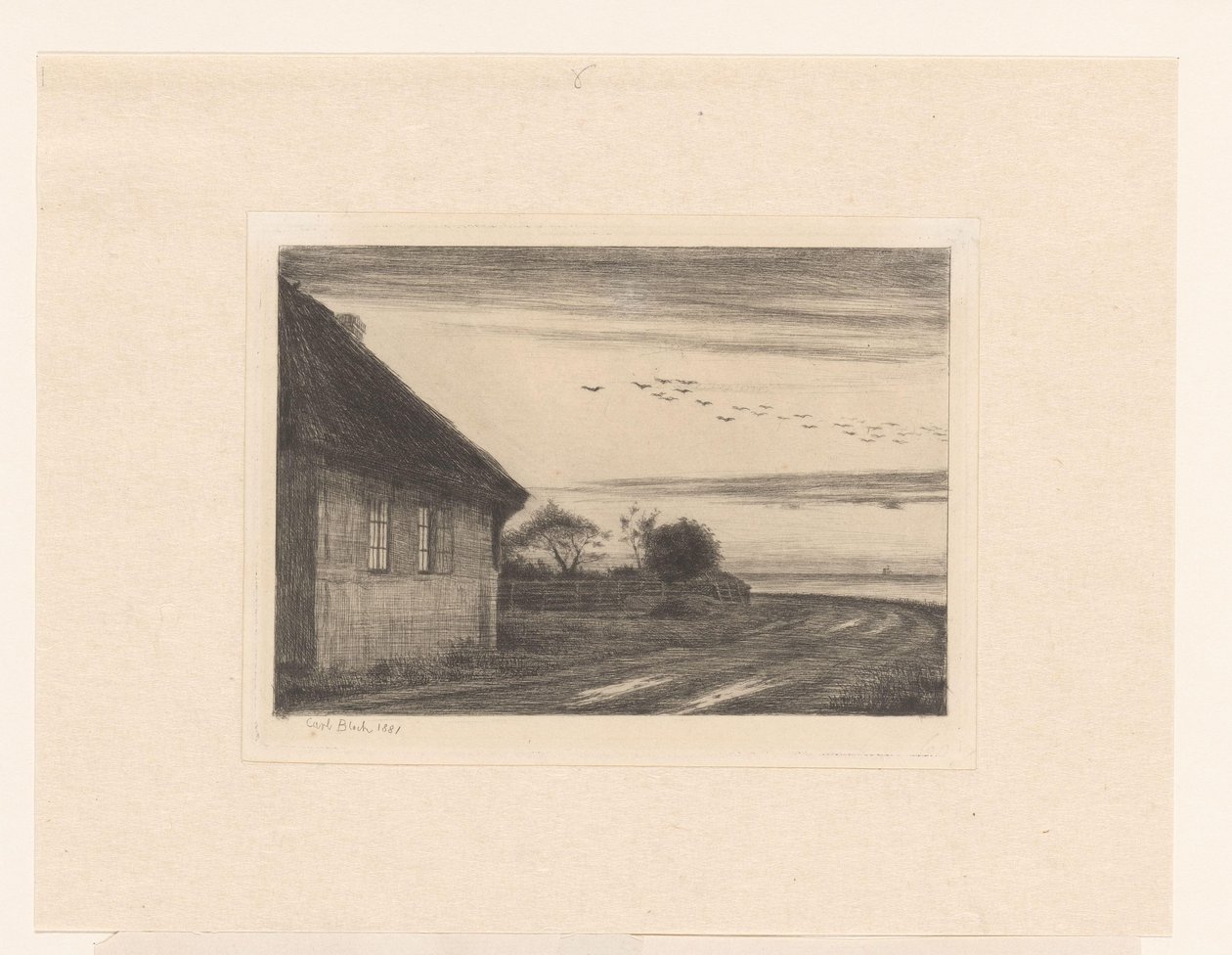 Hus på en landevej ved vandet af Carl Bloch