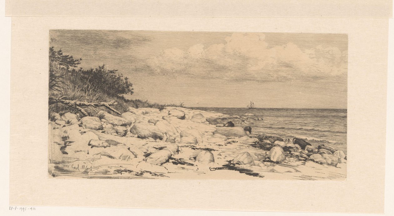 Strand med småsten, ved havet af Carl Bloch