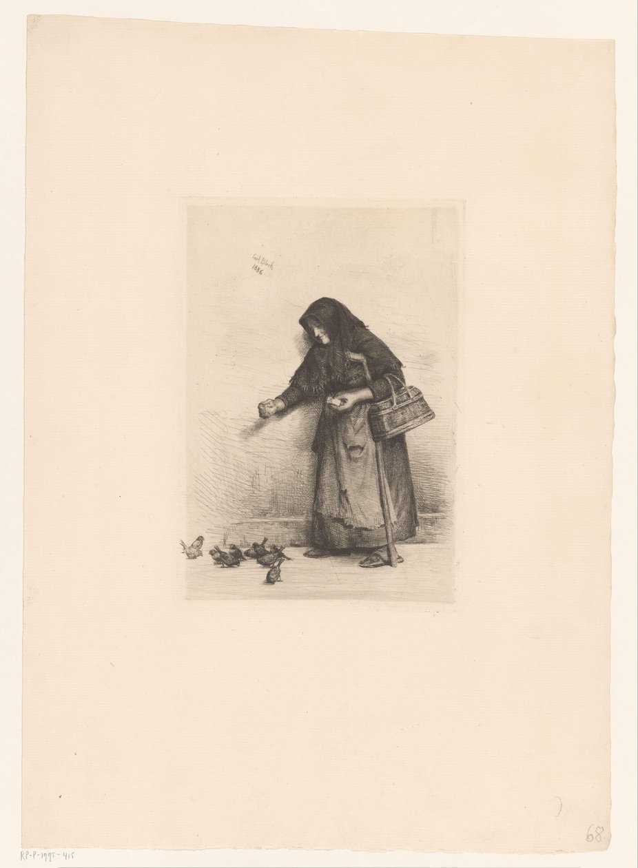 Kvinde fodrer fugle af Carl Bloch