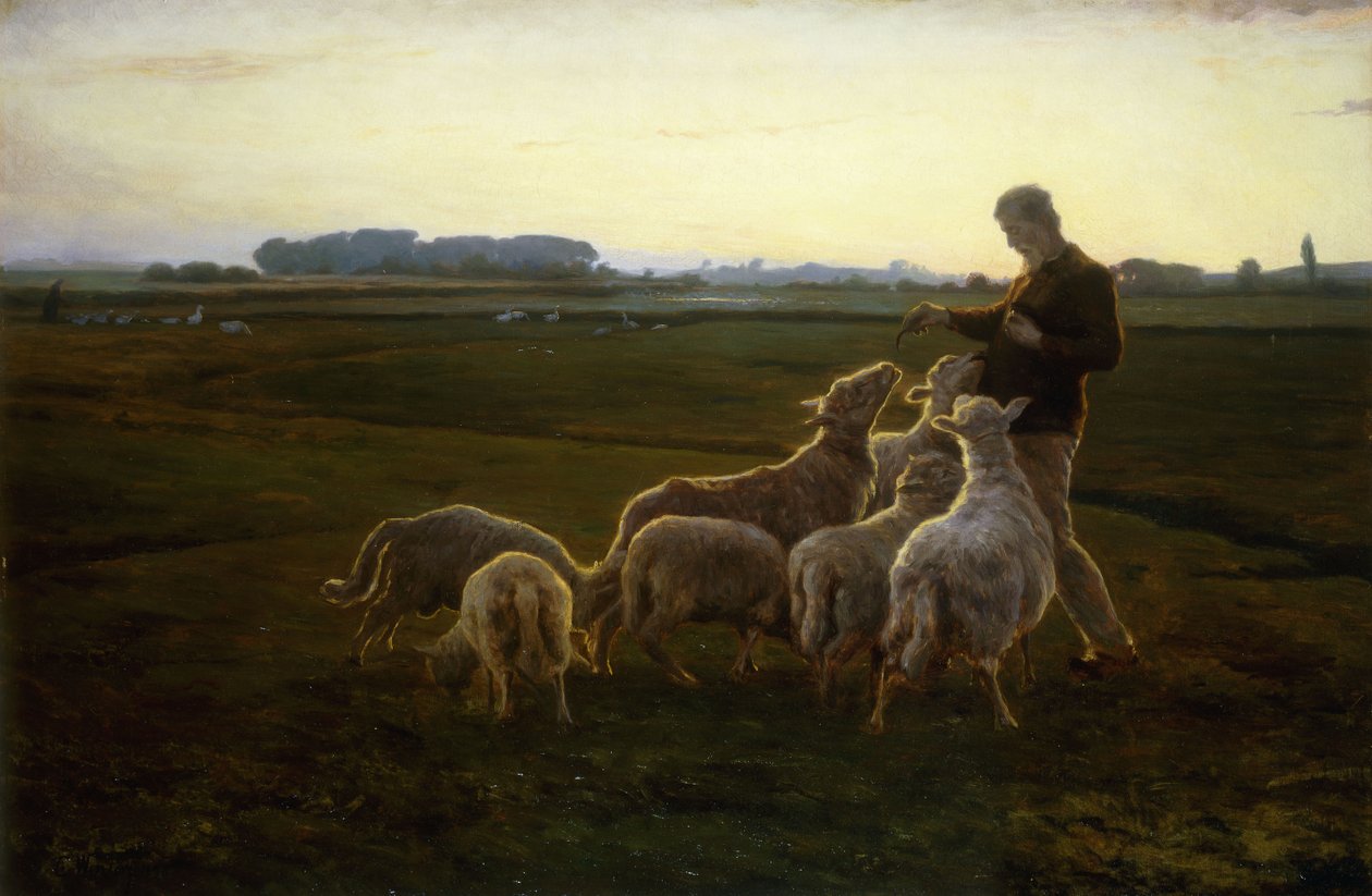 En hyrde og hans får med gæs hinsides, 1896 af Carl Christian Ferdinand Wentorf