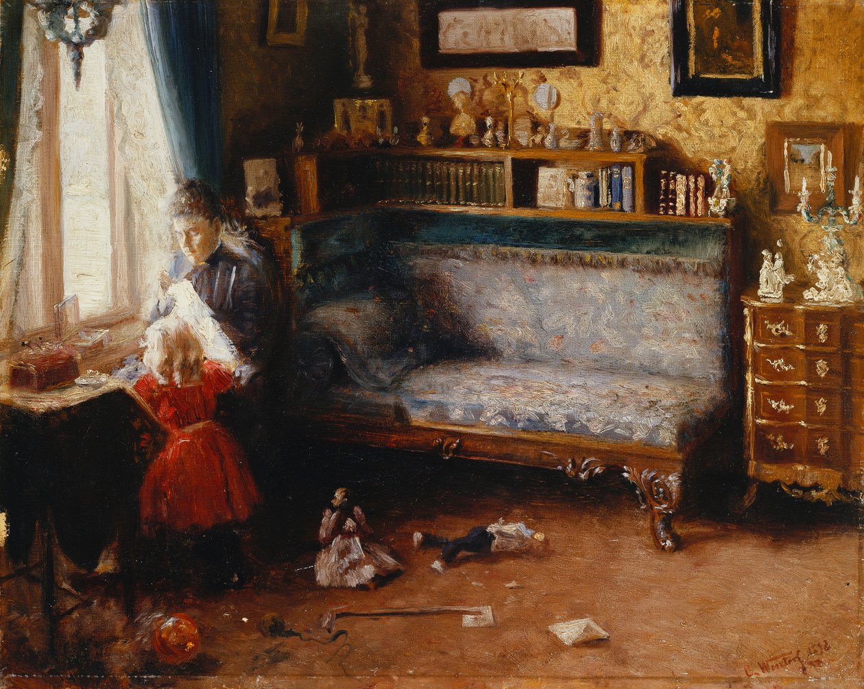Hjælpende mor, 1892 af Carl Christian Ferdinand Wentorf