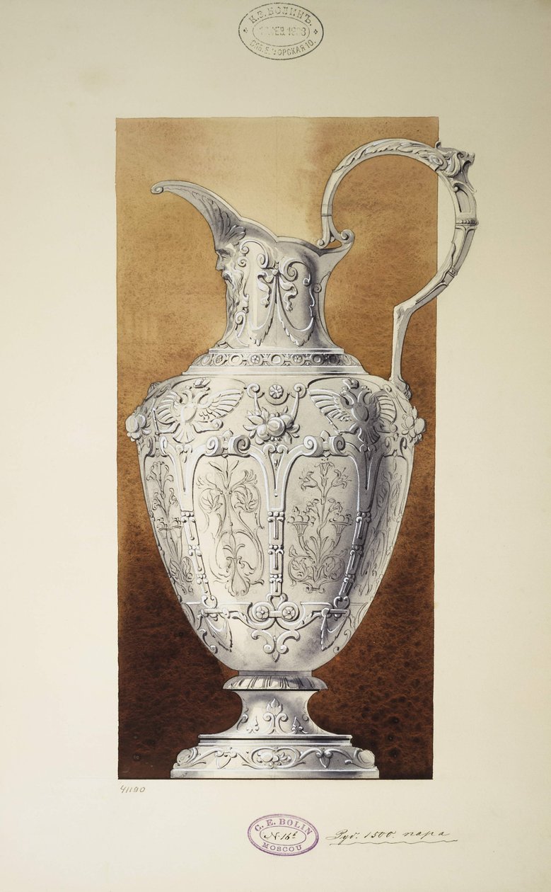 Design af en Ewer. Serie Storprinsesse Maria Pavlovnas medgift, 1907-1908 af Carl Edvard Bolin company