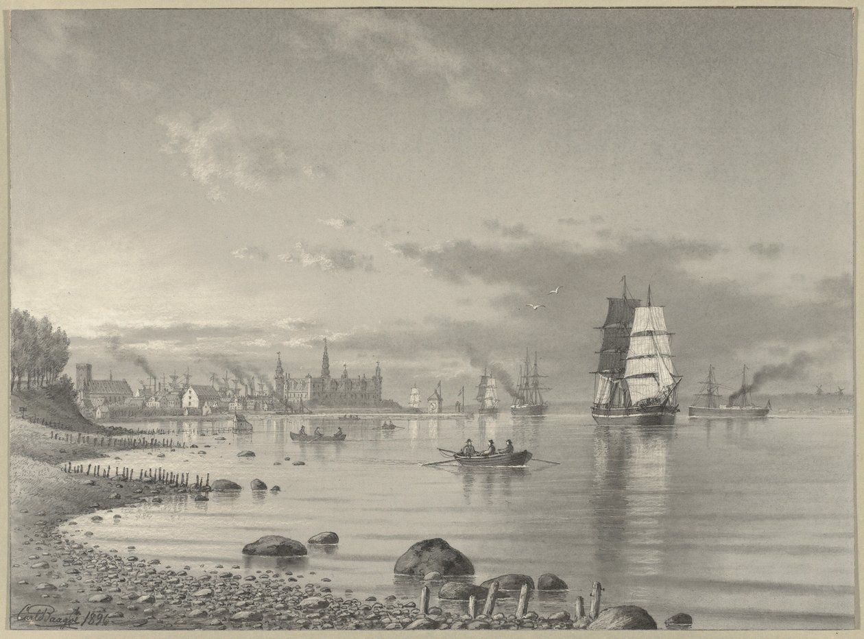 Forsendelse på Øresund med Helsingør og Kronborg Slot i det fjerne af Carl Emil Baagoe
