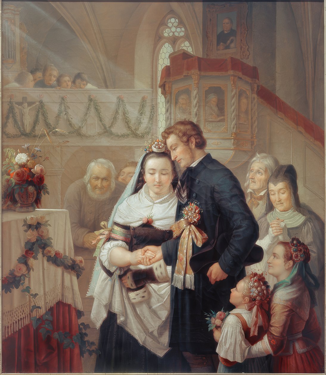 Bryllupsceremoni i Londorf kirke af Carl Engel von Rabenau