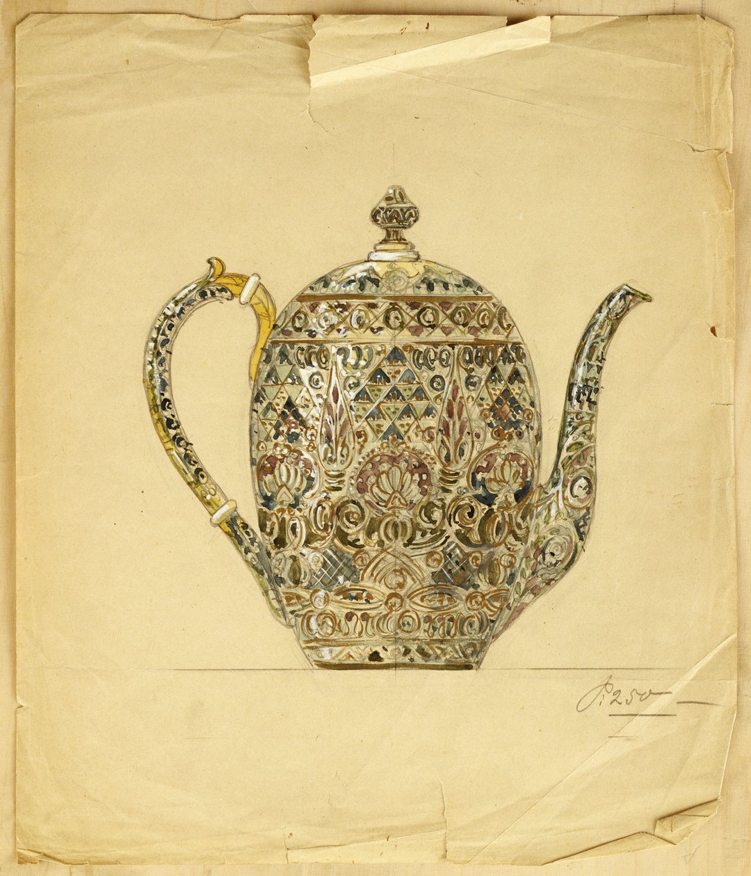 Design for an ovoid silver-gilt cloisonne enamel coffee pot, House of Carl Fabergedani af Carl Fabergé