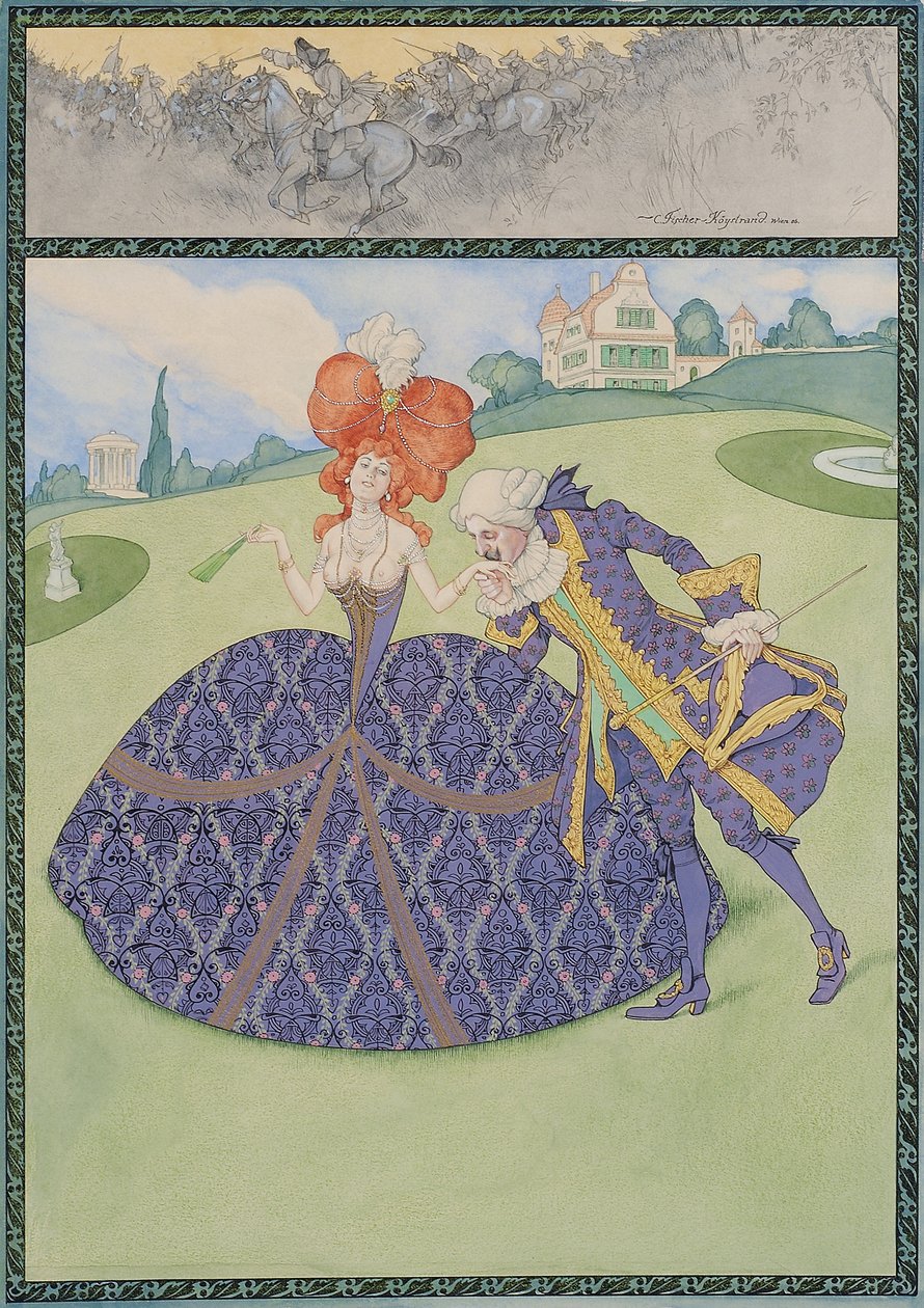 Elegant Paar im Garten ("Servir le roi - serve les dames") af Carl Fischer Köystrand