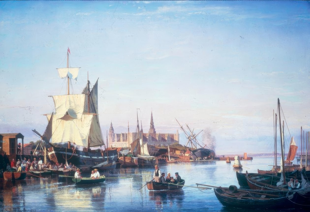 Helsingør havn med Kronborg Slot af Carl Frederik Sorensen