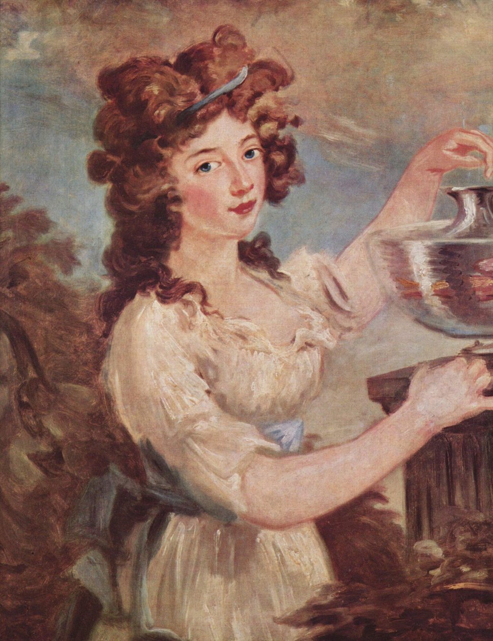 Portræt af en ung dame med en guldfisk af Carl Frederik von Breda
