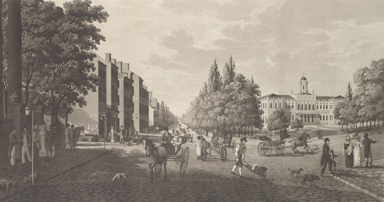 Broadway og rådhus i New York Broadway og rådhus i New York, 1824. af Carl Fredrik Akrell